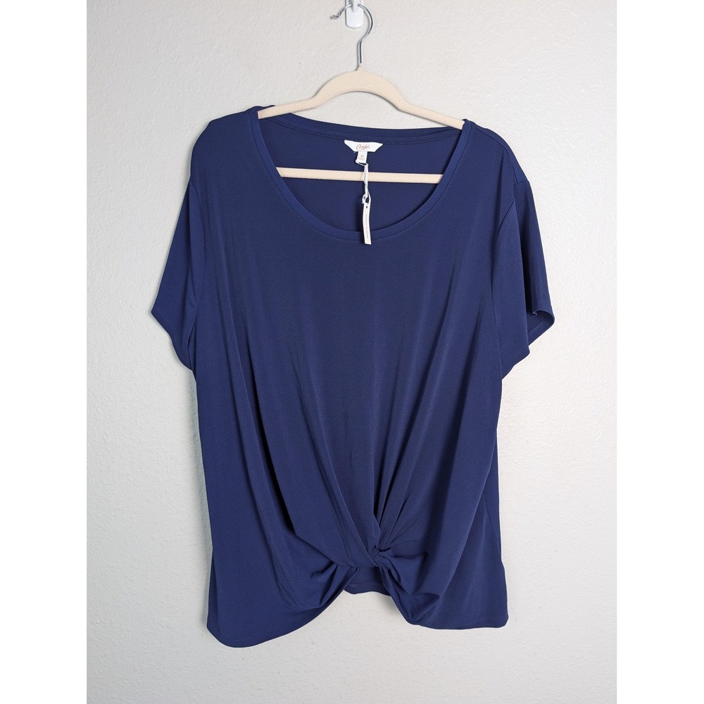 NWT Candie's Navy Blue Front Twist Scoop Neck Tee Shirt Size 3X Plus Stretch